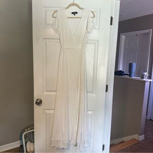 Lulus - white maxi wrap dress with flutter sleves size small